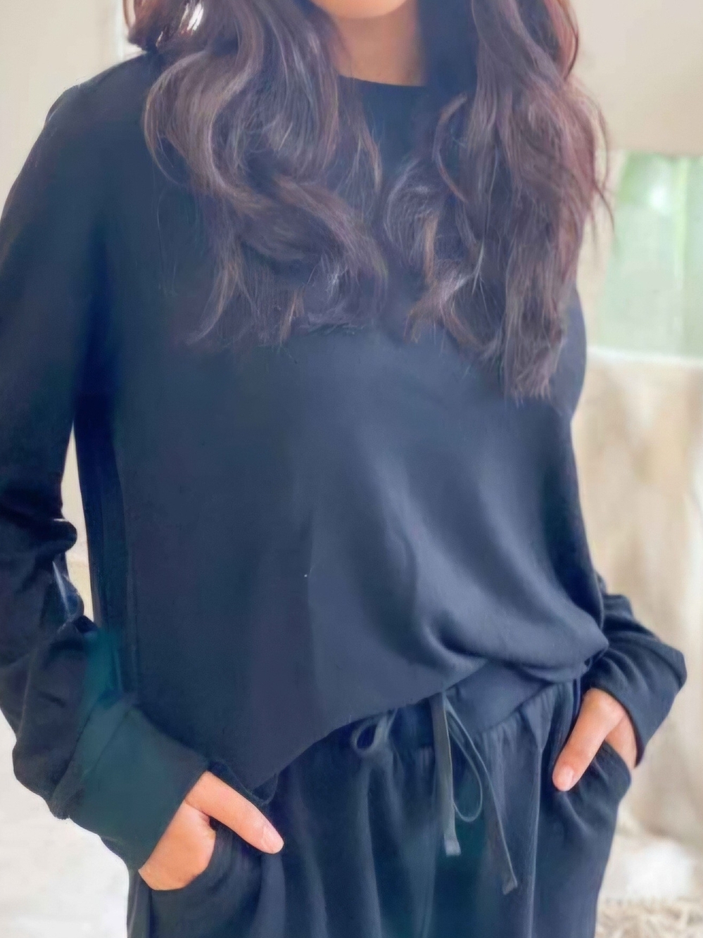 Brushed Hacci High Low Pullover in Black By Royal Standard